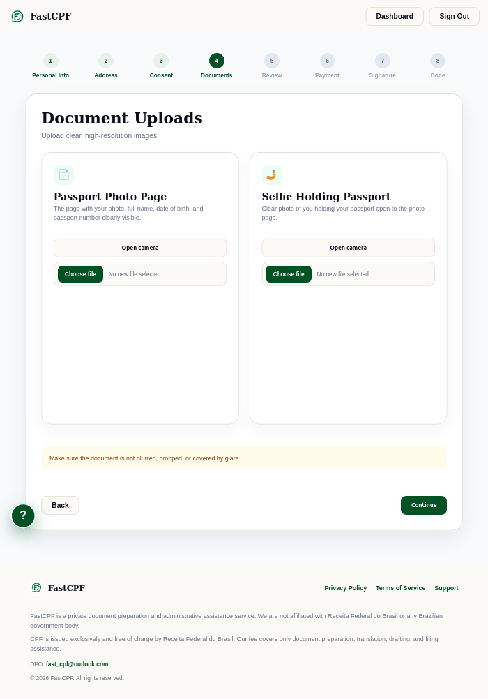 CPF document upload step