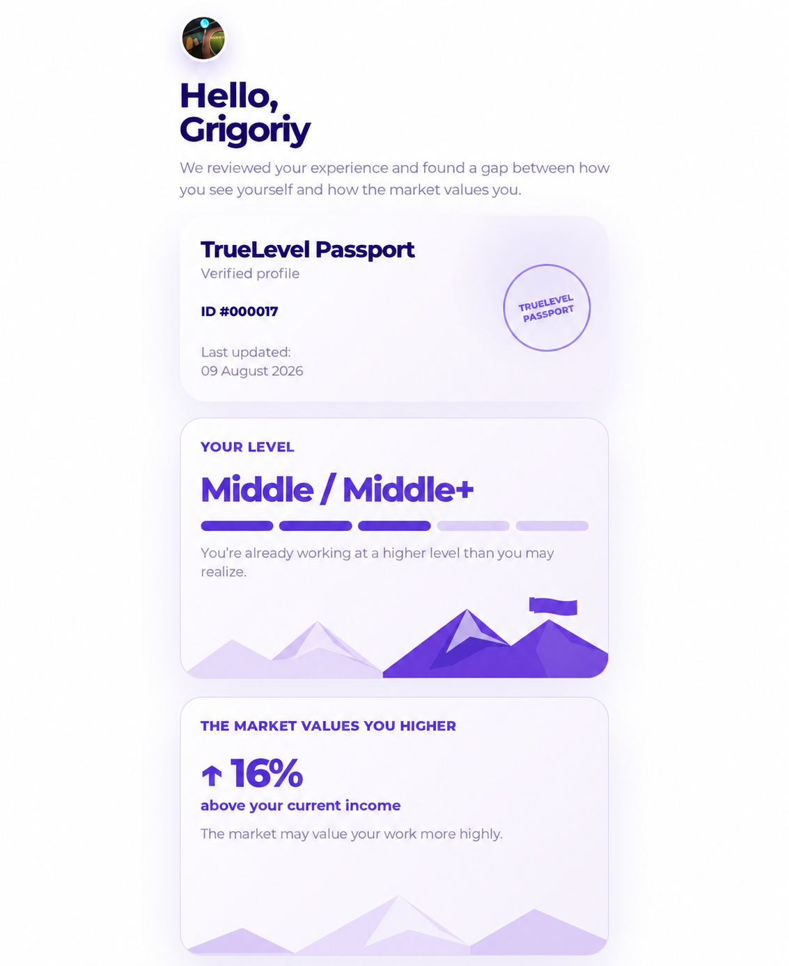 TrueLevel profile assessment in English